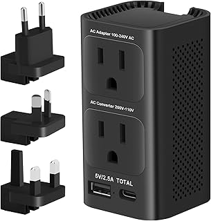 220V to 110V Voltage Converter US to Europe,Inernational Power Converter/Travel Adapter with 1 USB Port 1 USB C for EU/UK/AU/US Universal Travel Plug Adapter