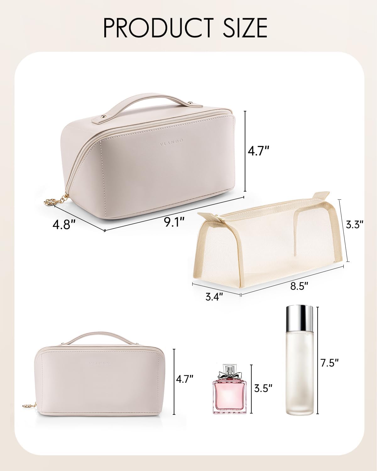 Vlando Travel Makeup Bag,Gifts for Women Large Capacity Toiletry Bag for Women Wide Open Cosmetic Organizer with Divider and Handle(White) - Image 5