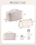 Vlando Large Capacity Travel Makeup Bag - Makeup Bag Travel Toiletry Bag for Women, PU Leather Waterproof Cosmetic Bag, Beige