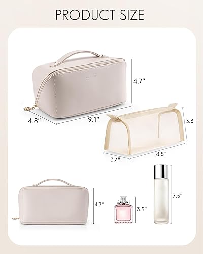 Miniatura 5 de Vlando Bolsa de cosméticos de viaje de gran capacidad - Bolsa de maquillaje, bolsa de cosméticos impermeable de cuero PU