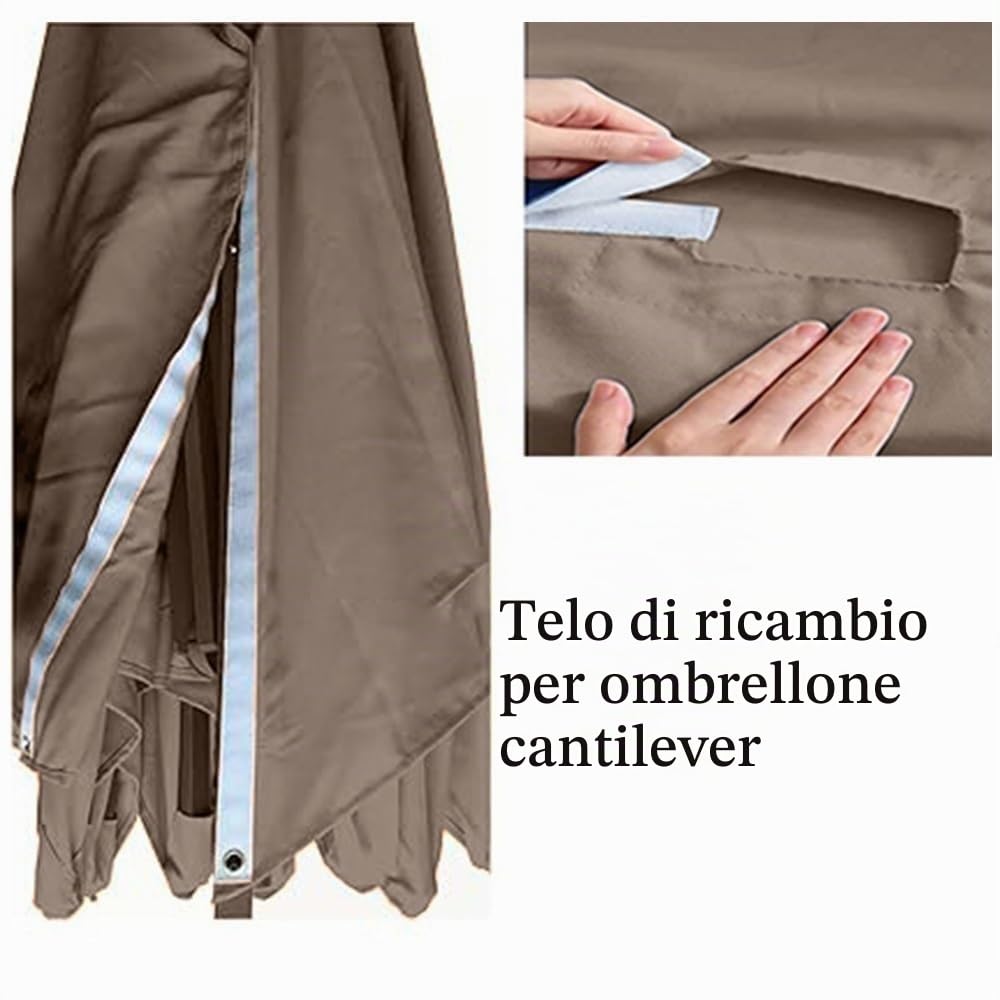 Tessuto di Ricambio per Ombrellone Quadrato 3x3m 3x4m 8 Stecche Telo di Ricambio per Ombrellone Giardino A Sbalzo Baldacchino Impermeabile UV50+(Dark Grey,3x3m (10x10ft))