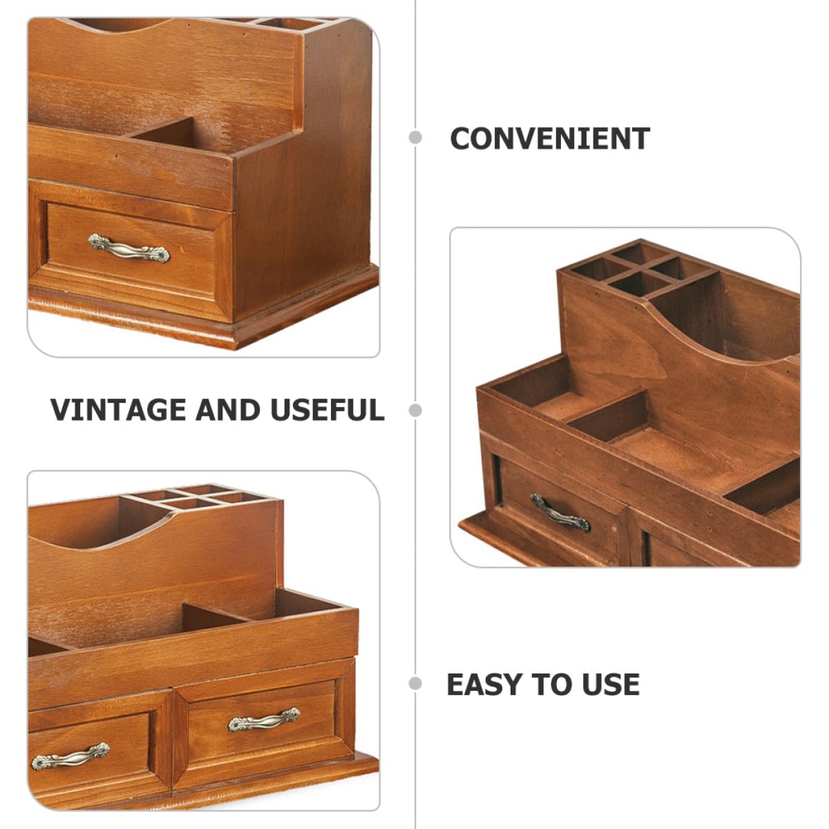 Tofficu Vintage Schmuckaufbewahrung Vintage mit 2-gitter Schubladendesign Großer Stauraum und Flexibler Schreibtisch Organizer für Make Up und Schmuck