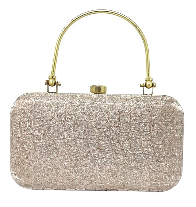 Shisa & Co Handicraft Evening Clutch Purse, Glitter Crocodile Pattern, Gold Metal Handle, Shoulder Chain Strap for women and Girls (Light Rose Gold)