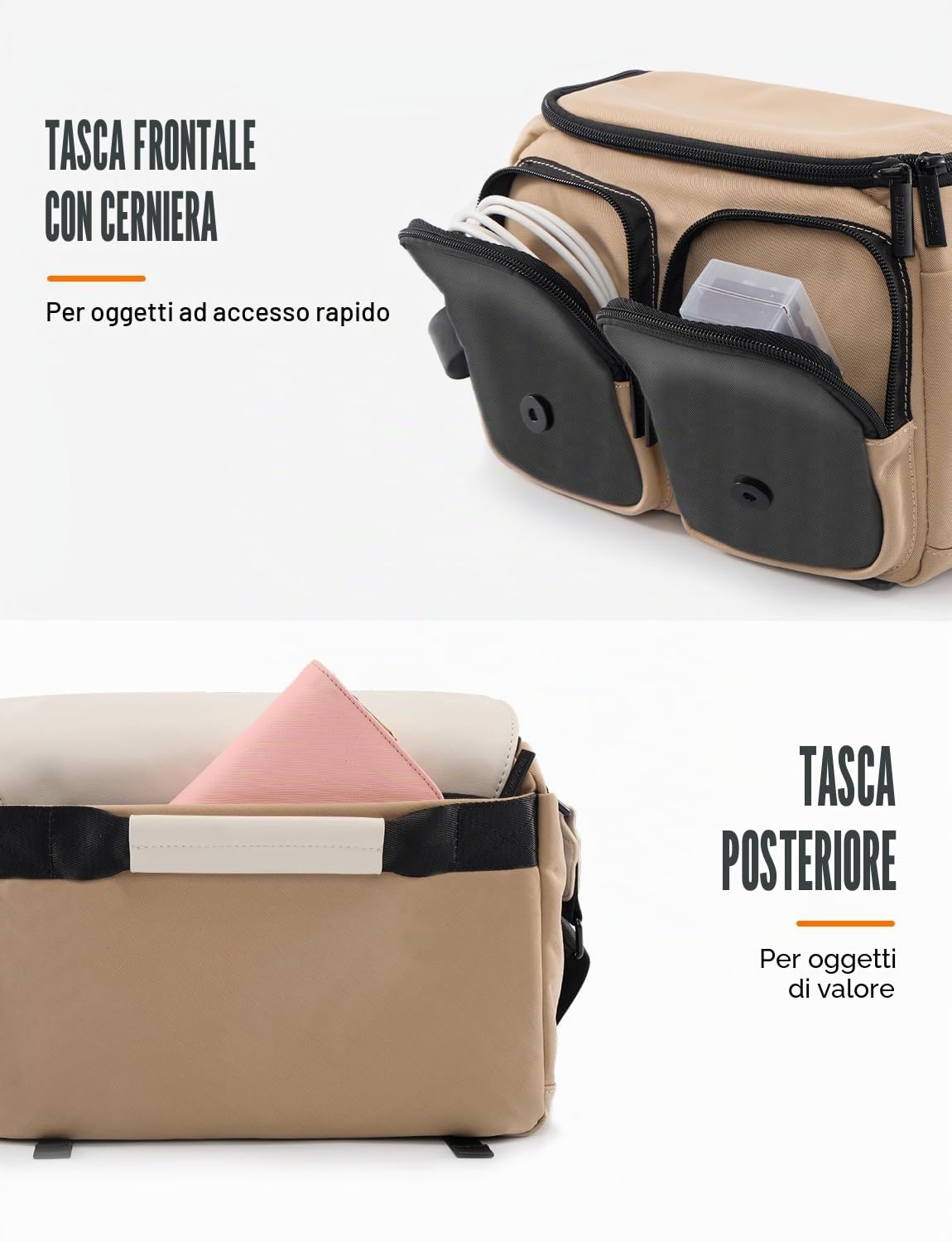 Cwatcun Borsa per Fotocamera borsa fotografica compatta, piccola fotocamera impermeabile borsa messenger con supporto per treppiede, fotografia di viaggio borsa DSLR/SLR,L