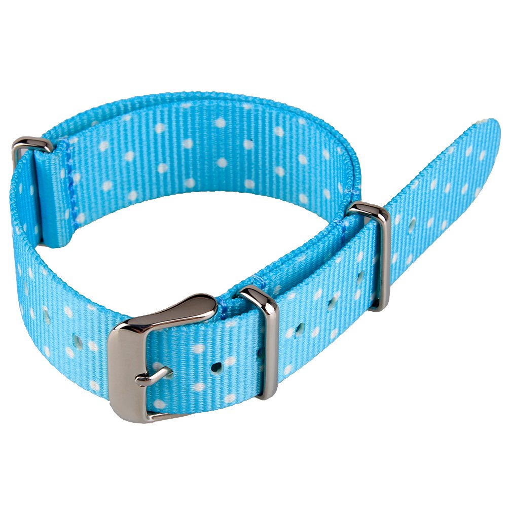 Correa para reloj de tejido de nailon, calidad militar, 20 mm de ancho, diseño de lunares, color azul
