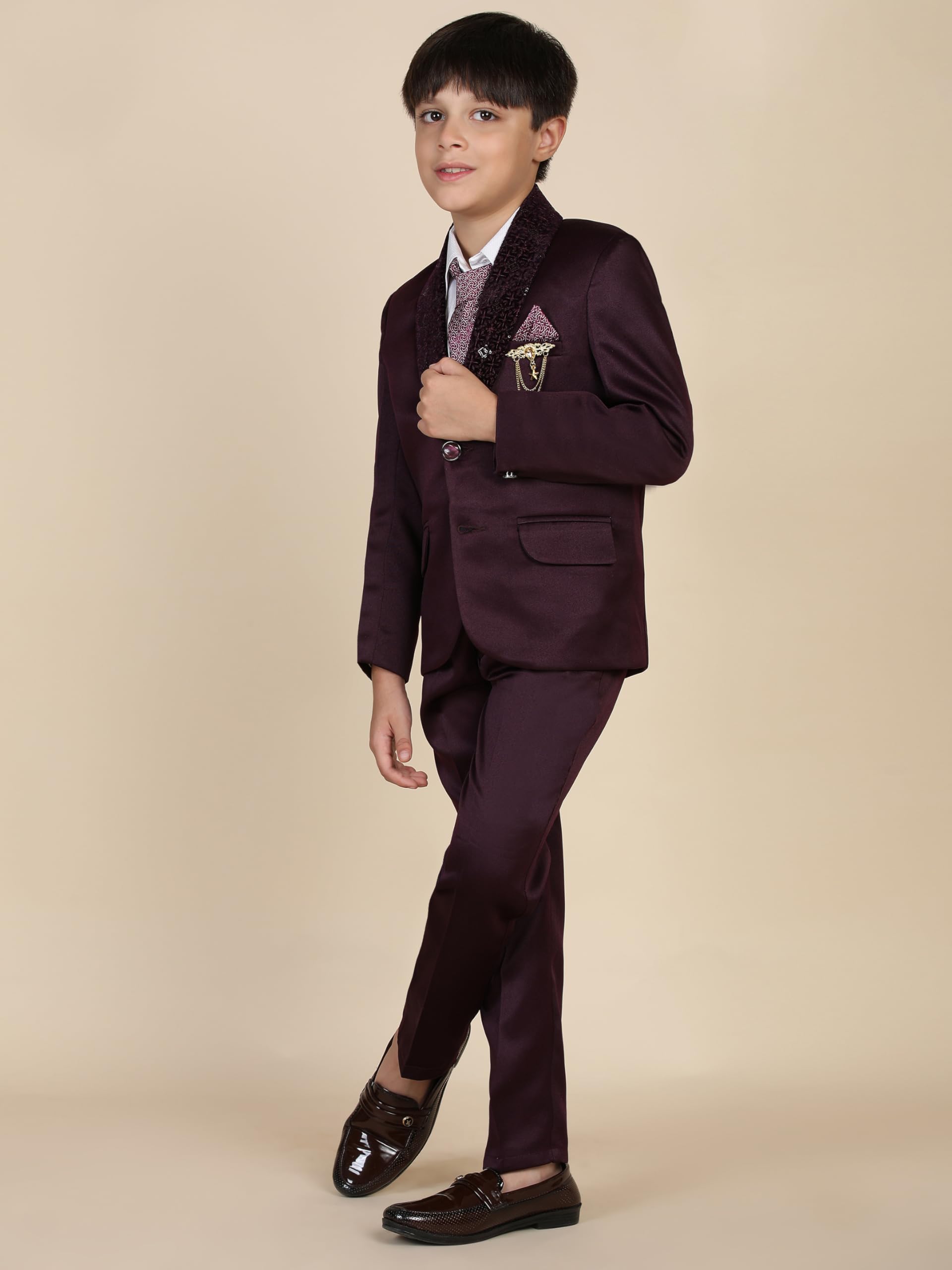 Pro-Ethic Style Developer 5 Piece Boys Suit Set for Kids Wedding Outfit | Set of Shirt, Pants, Coat, Waistcoat and Tie for Kids, Wine, 15-16 Years - Image 8 thumbnail