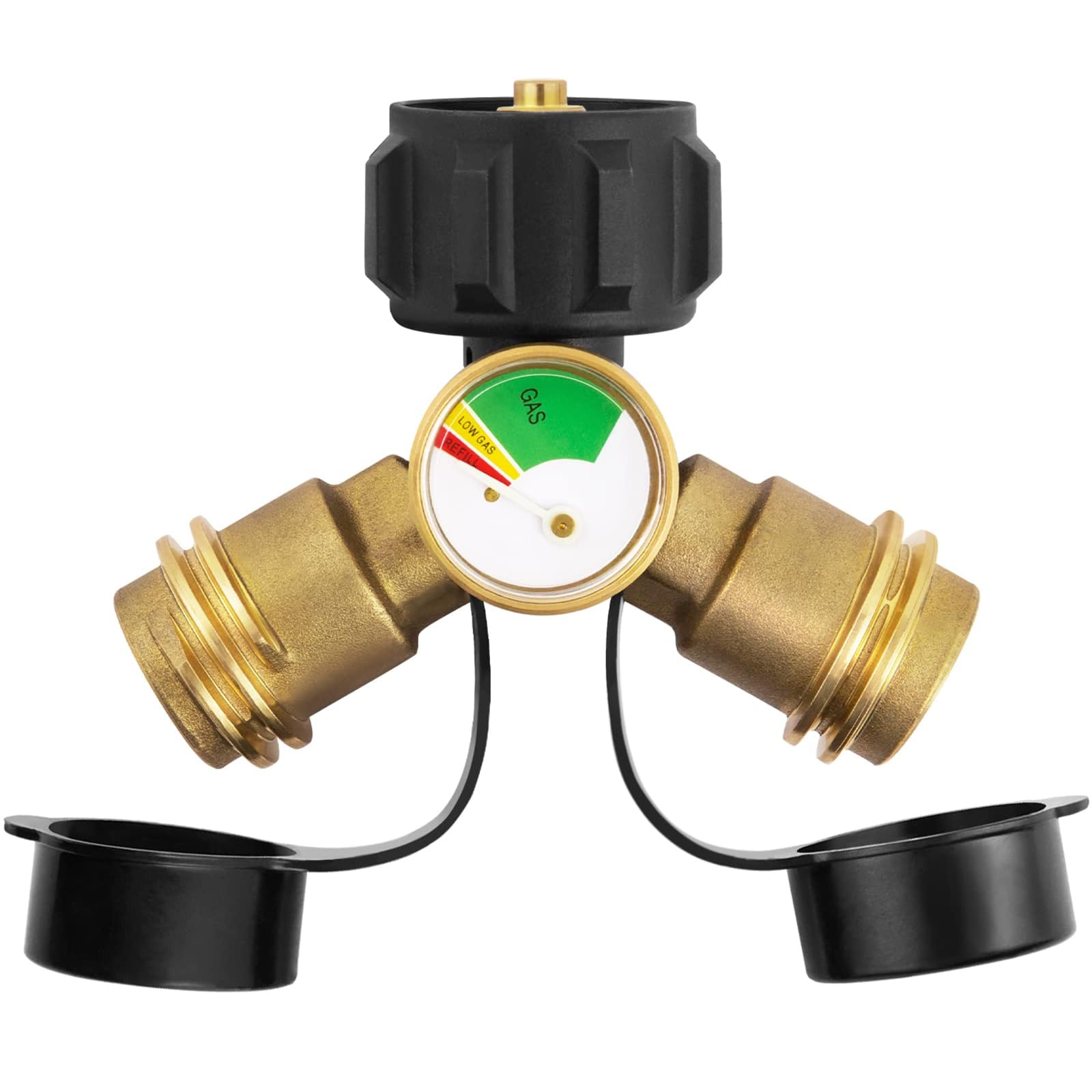 GASPRO Propane Splitter with Gauge, Propane Tank Splitter 2 Way for 5-20LB, Perfect for Heaters, Camping Stoves, BBQ Grills, Gas Burners and More