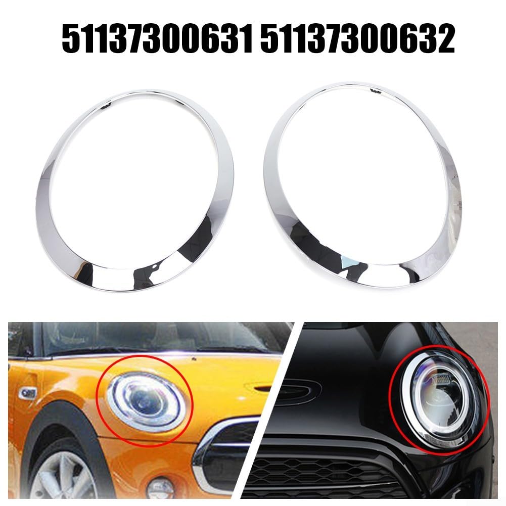 Bisel de anillo de ajuste de faros delanteros de coche, cubiertas de anillo de ajuste de faros delanteros plateados para MINI Cooper F55 F56 F57 2014-2024 Anillo de ajuste de faro delantero