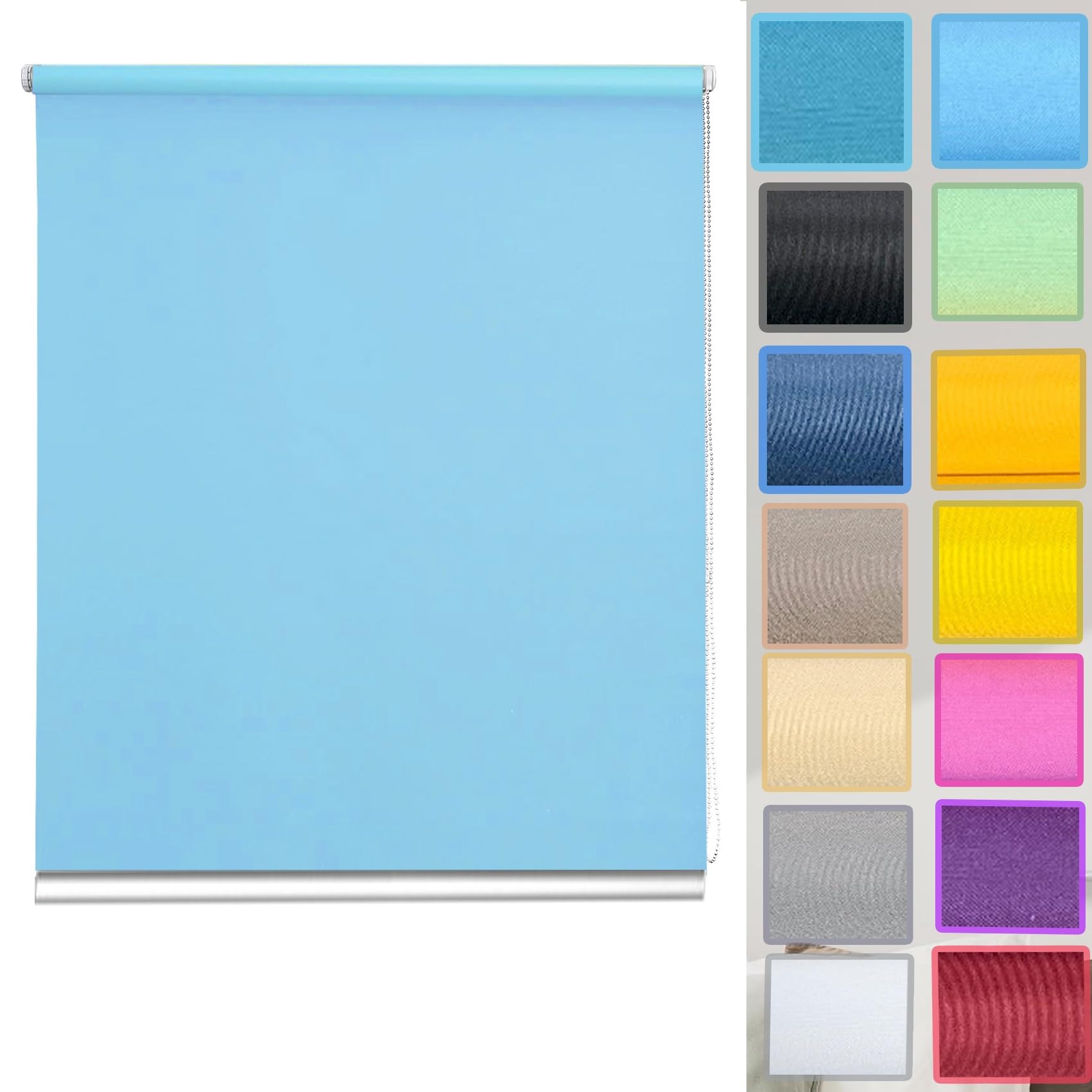 Blackout Roller Blind 100 x 90 cm 100% Blackout Waterproof Fabric Easy Fit UV-Resistant Thermal Blind with Install Accessories Portable Use Travel and Bedroom, Sky Blue — image 1