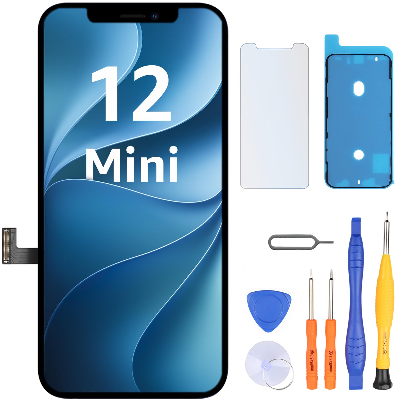 LL TRADER Schermo per iPhone 12 Mini LCD 6,4'' e Kit di Riparazione A | Display FHD con 3D Touch e Digitalizzatore, Dotato di Nastro Adesivo Impermeabile e Pellicola Protettiva