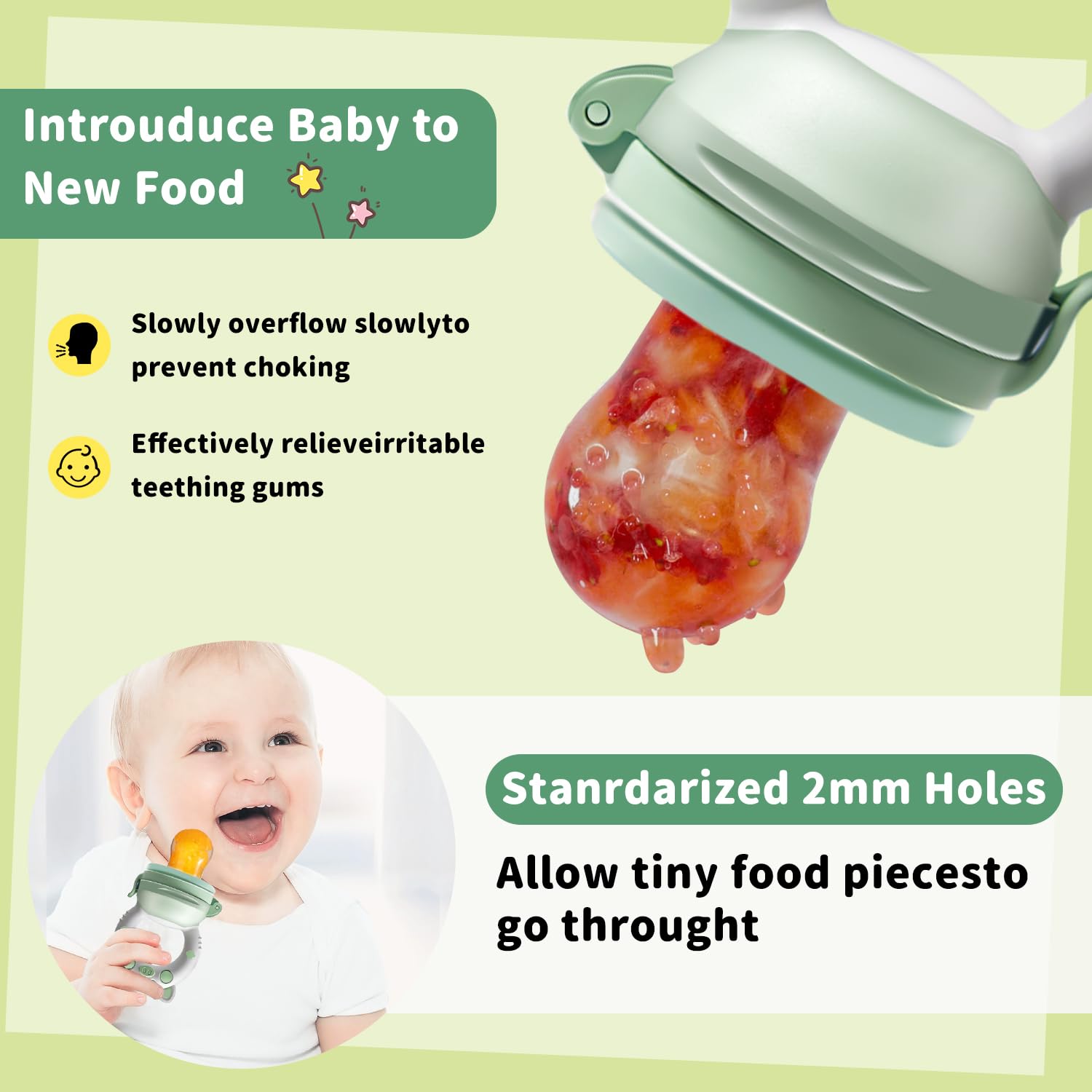 2 ciucci per frutta per bambini a partire dai 3 mesi in su, versione aggiornata 2024, ciuccio da riempire, ciuccio per frutta, ciuccio per bambini, senza BPA, 8 tettarelle in silicone in 3 misure