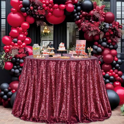 Image of B-COOL Round Tablecloth Sequin Draping Decorations: 132 Inch Tablecloths Sequence Overlay Shimmer Fabric for Birthday Dinner Parties Christmas