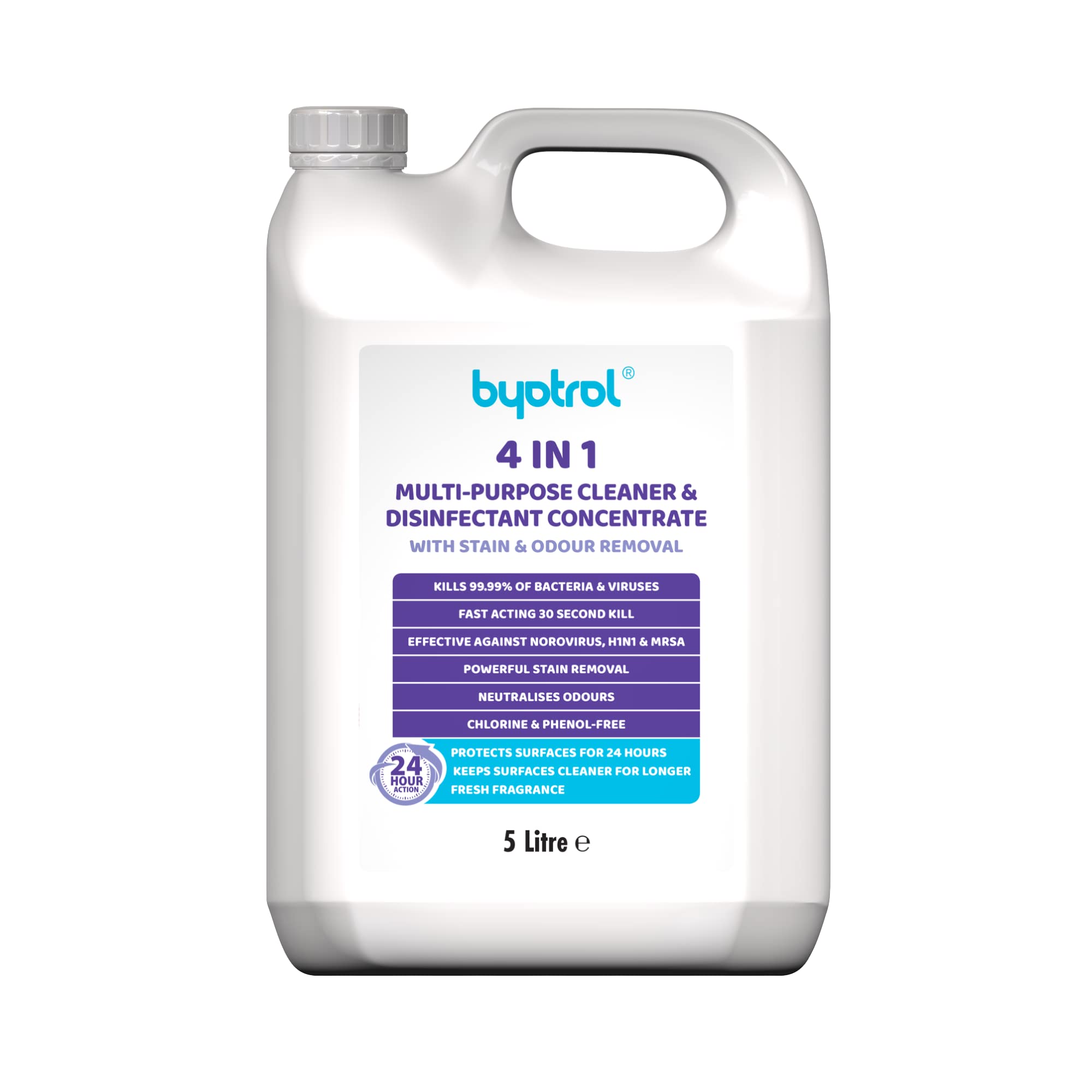 Byotrol4-in-1 Multi-Purpose Cleaner & Disinfectant Concentrate with Stain and Odour Removal | 24 hour protection | Works in Seconds, Protects for Hours | 5L Concentrate Bottle