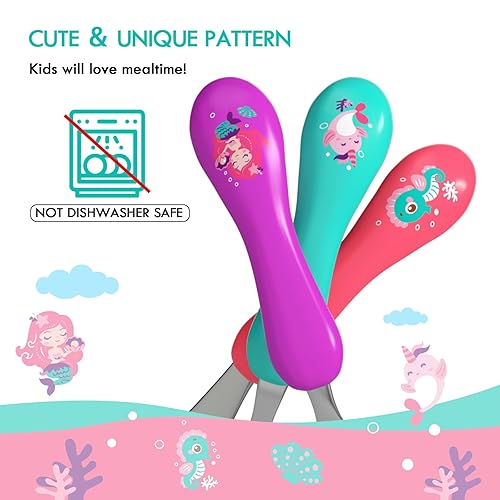 Miniatura 7 de Lehoo Castle Utensilios para niños pequeños, juego de cubiertos de acero inoxidable de seguridad de 6 piezas, juego de cubiertos para niños,