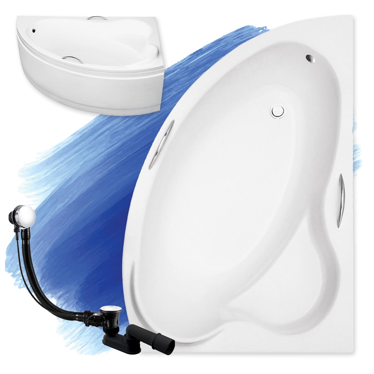 BADLAND Eckbadewanne 150x150cm - Komplettset Mit Ablaufgarnitur