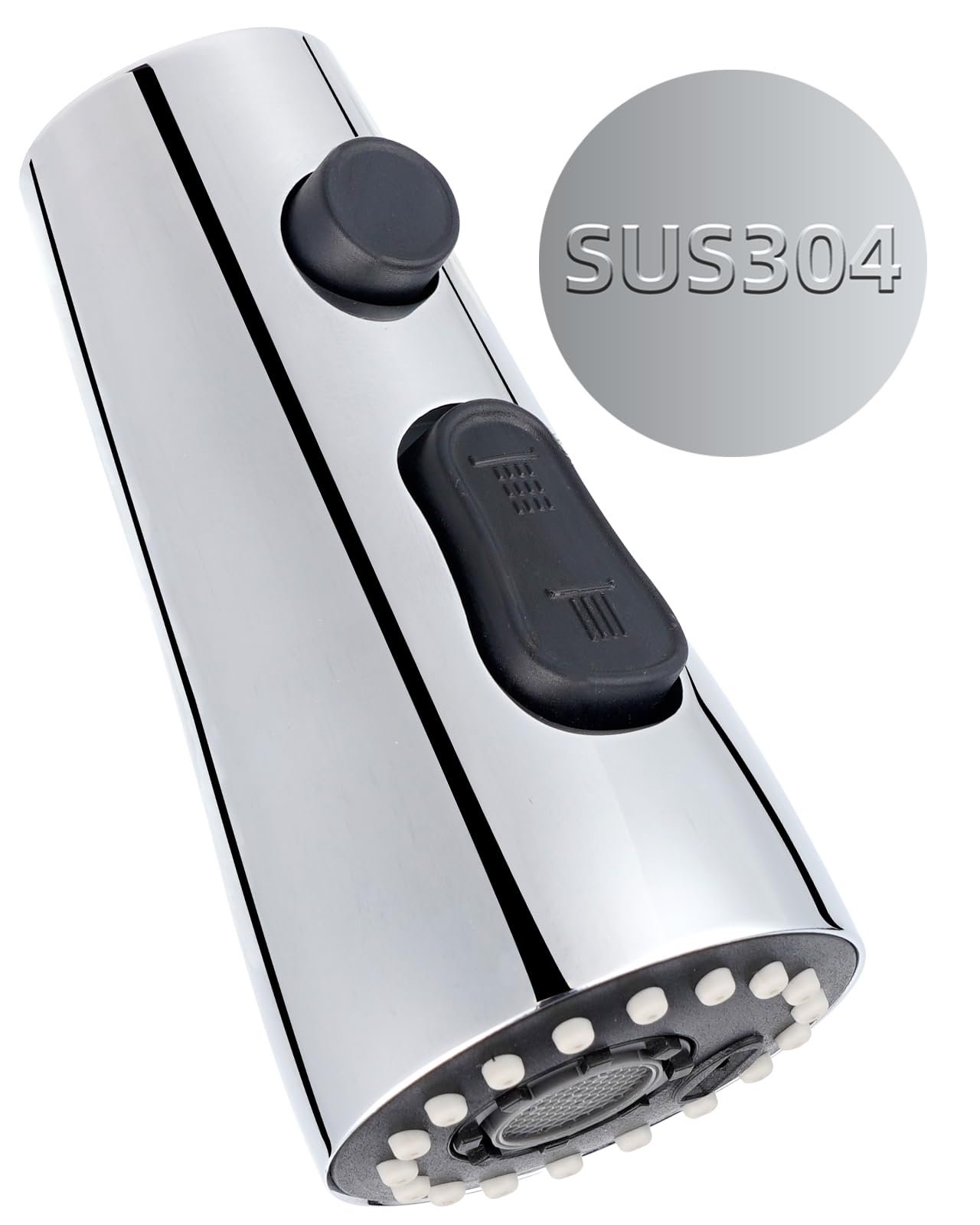 Hibbent Tête de robinet de cuisine de remplacement, Pull Down tête de pulvérisation de cuisine avec 15 adaptateurs, 3-fonctions de cuisine buse de pulvérisation (G1/2)-argent
