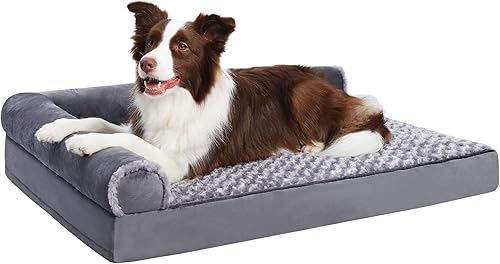 MIHIKK Cama ortopédica para perros de felpa de lujo en forma de L con forro impermeable sofá para dormir con funda extraíble lavable y parte