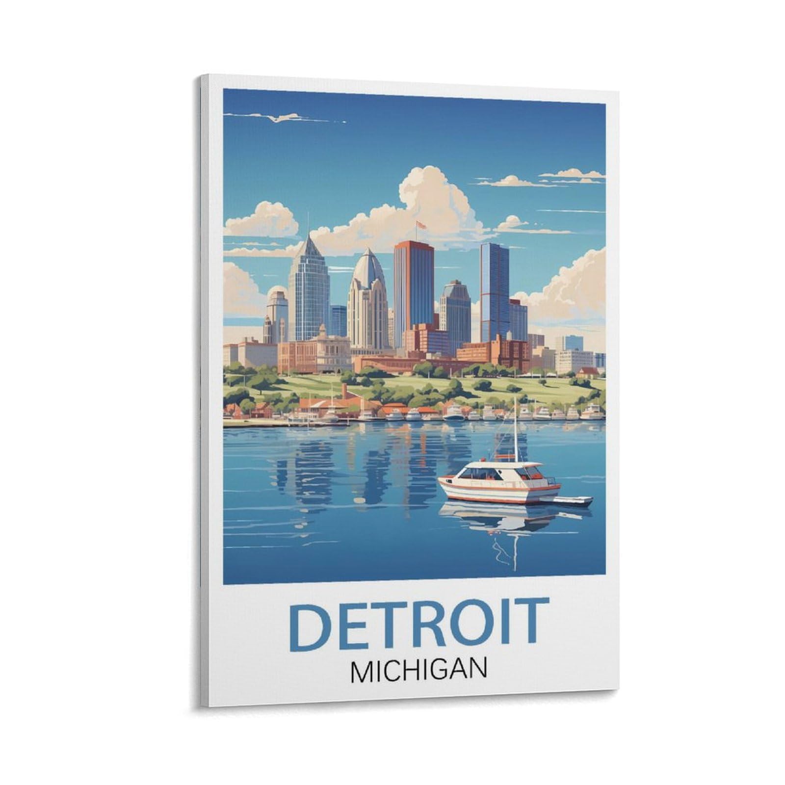 CNAHEIX Detroit Michigan Vintage Travel Poster Lake 08x12inch(20x30cm) Canvas Wall Art Print Painting for Wall Decor Living Room Bedroom