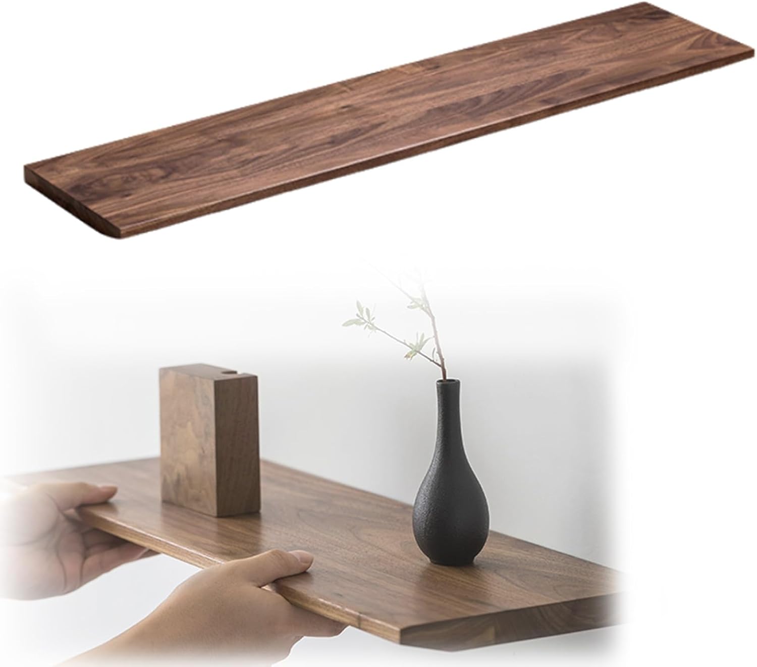 Floating Shelves, Rustic Wooden Wall Shelf Long Floating Shelves, Floating Shelves for Wall for Living Room Bedroom Bathroom Kitchen(Walnut,120cmx20cm)