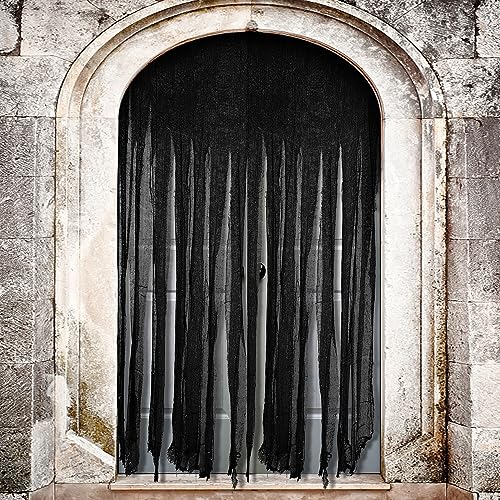 Sfcddtlg 2 Pcs Halloween Door Curtain Decorations - 85 x 59 Inch Black Creepy Doorway Curtain - Scary Spooky Curtain Cloth for Halloween Party Haunted House Decoration