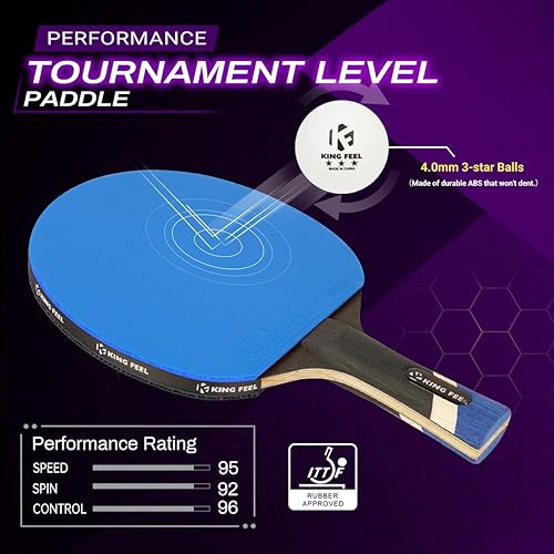 Miniatura 5 de Raquetas profesionales de ping pong, ligeras raquetas de tenis de mesa de fibra de carbono con hoja de 7 capas, esponja premium de 0.08 pulgadas,