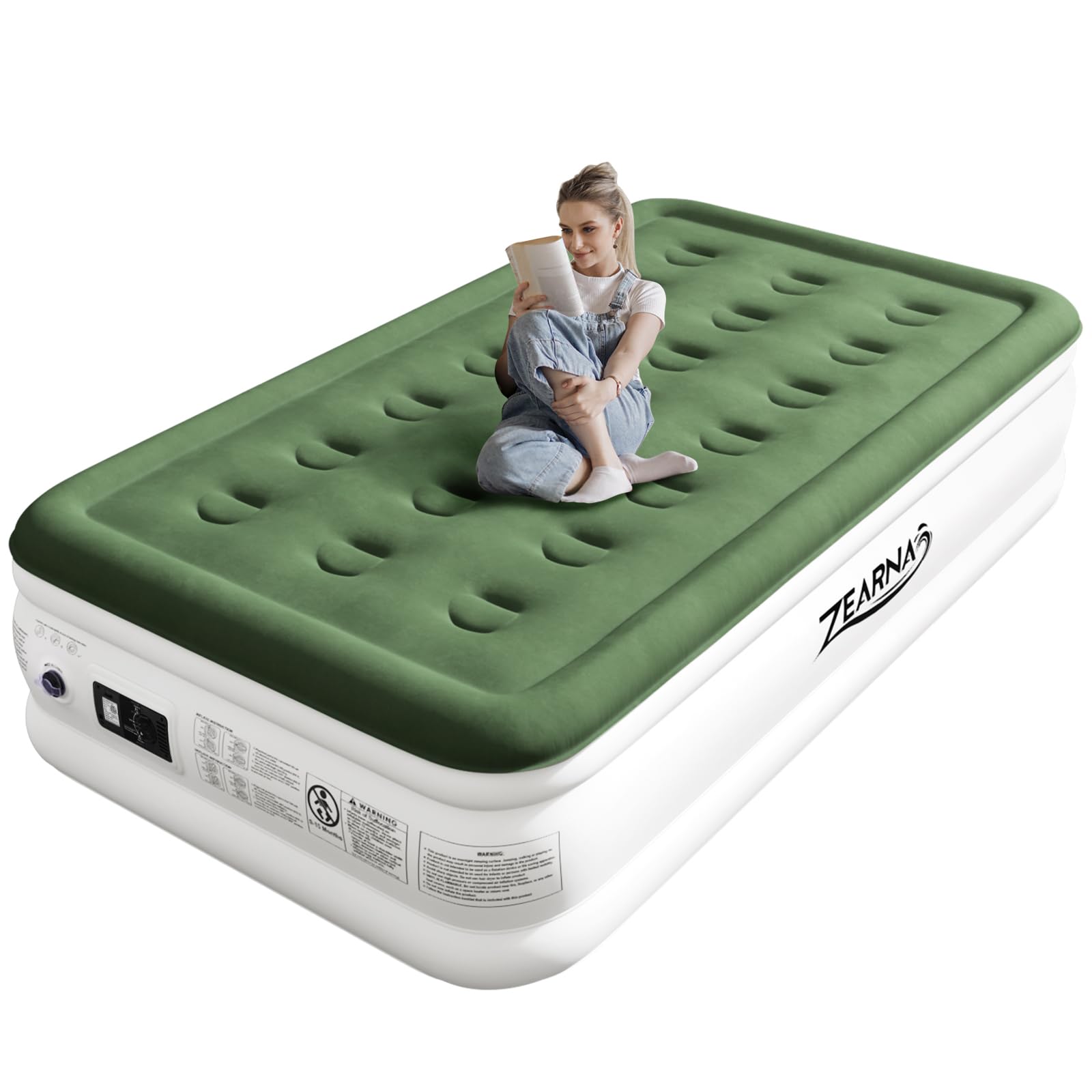 190x100x40cm Single Inflatable bed, Air Mattress with Built-in Electric Pump, Blow Up Mattress in 3 Mins Self-Inflation/Deflation,Flocked Surface Guest Airbed for Home Portable Camping