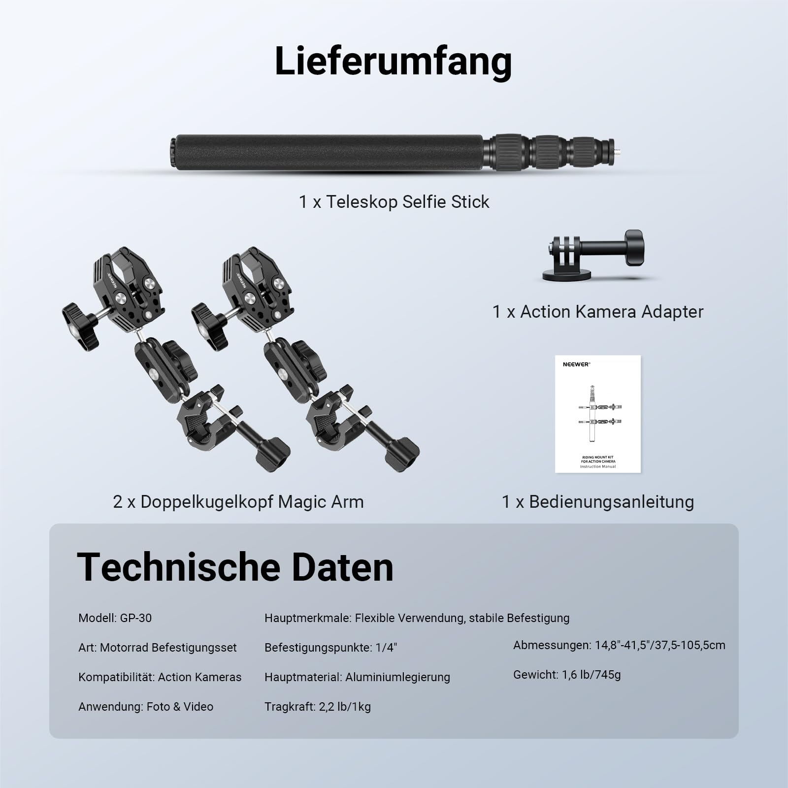 Neewer Motorrad Halterung Zubehör Set – Bild 8