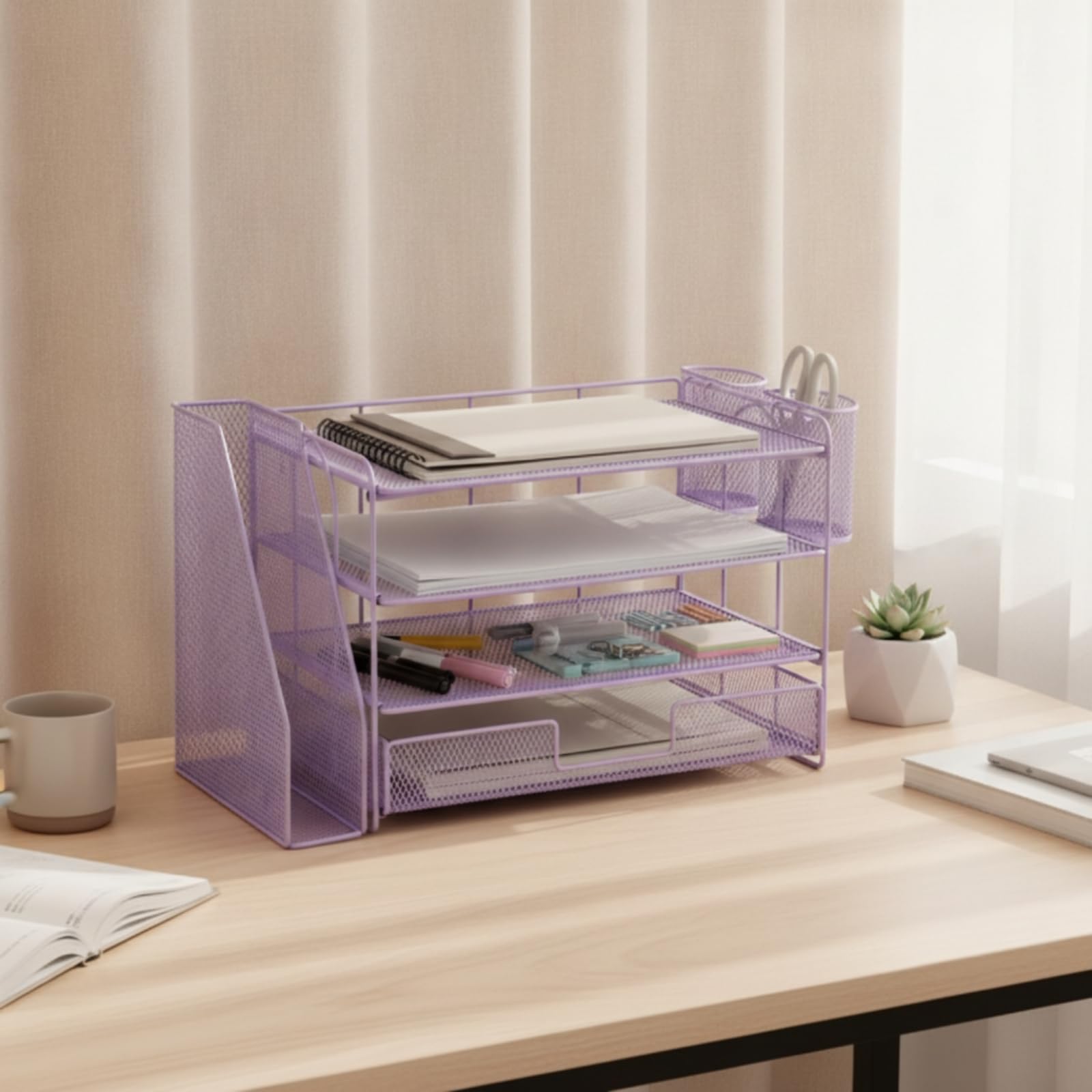 predolo Organizzatore in Filo Metallico con Scomparti Multistrato Scaffale da Tavolo con Scomparti Multipli Multiplo Portacorrispondenza per Studenti, Purple