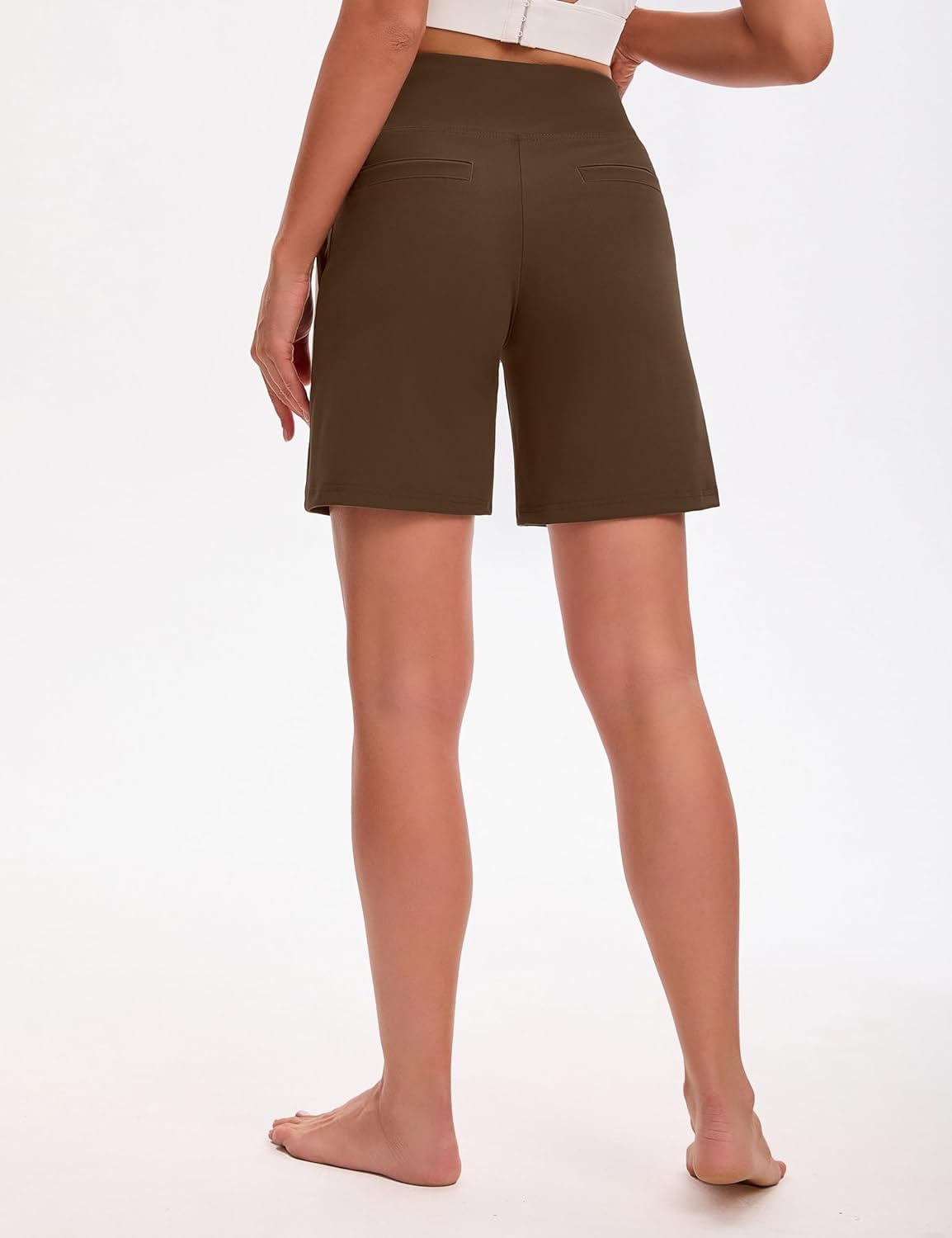 VOOVEEYA Women's Bermuda Shorts 7" High Waisted Athletic Long Shorts with Pockets for Running Yoga Casual