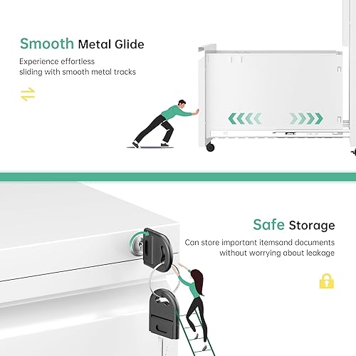 Miniatura 6 de Bonusall Archivador de 2 cajones, archivador de metal con cerradura, archivadores para oficina en casa, tamaño A4/carta/legal, fácil de montar,