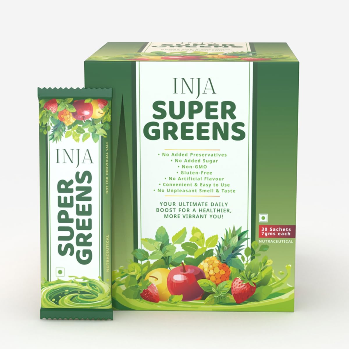 INJA Super Greens - Complete Daily Greens for Men & Women, 40+ Vitamins, Minerals Superfoods, Adaptogens & Antioxidants for Immunity, Energy, Detox, Gut Health, 30 Sachets-image-46