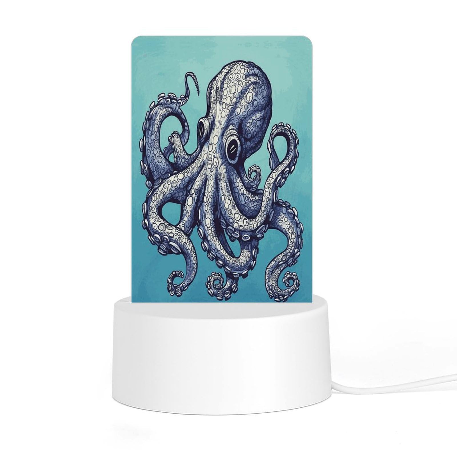 JTREHY Acrylic Night Light with Base, Octopus Design Printed Desktop Night Light LED Bedside Night Light for Bedroom, Bathroom, Corridor, Holiday Gift