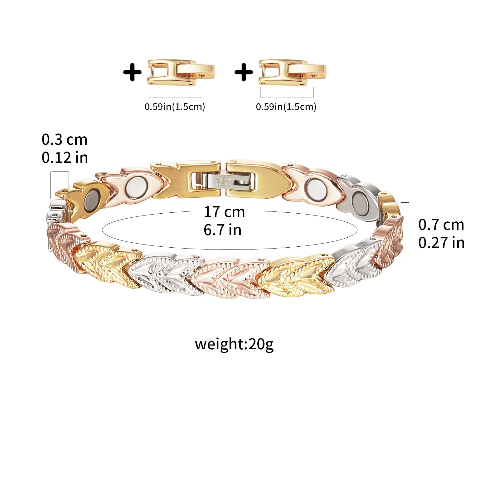 YINOX Pulsera magnética súper fuerte para mujer, pulsera magnética de acero inoxidable, pulsera en forma de corazón para mujer con 11 imanes NdFeB y caja de regalo (17,5 cm)