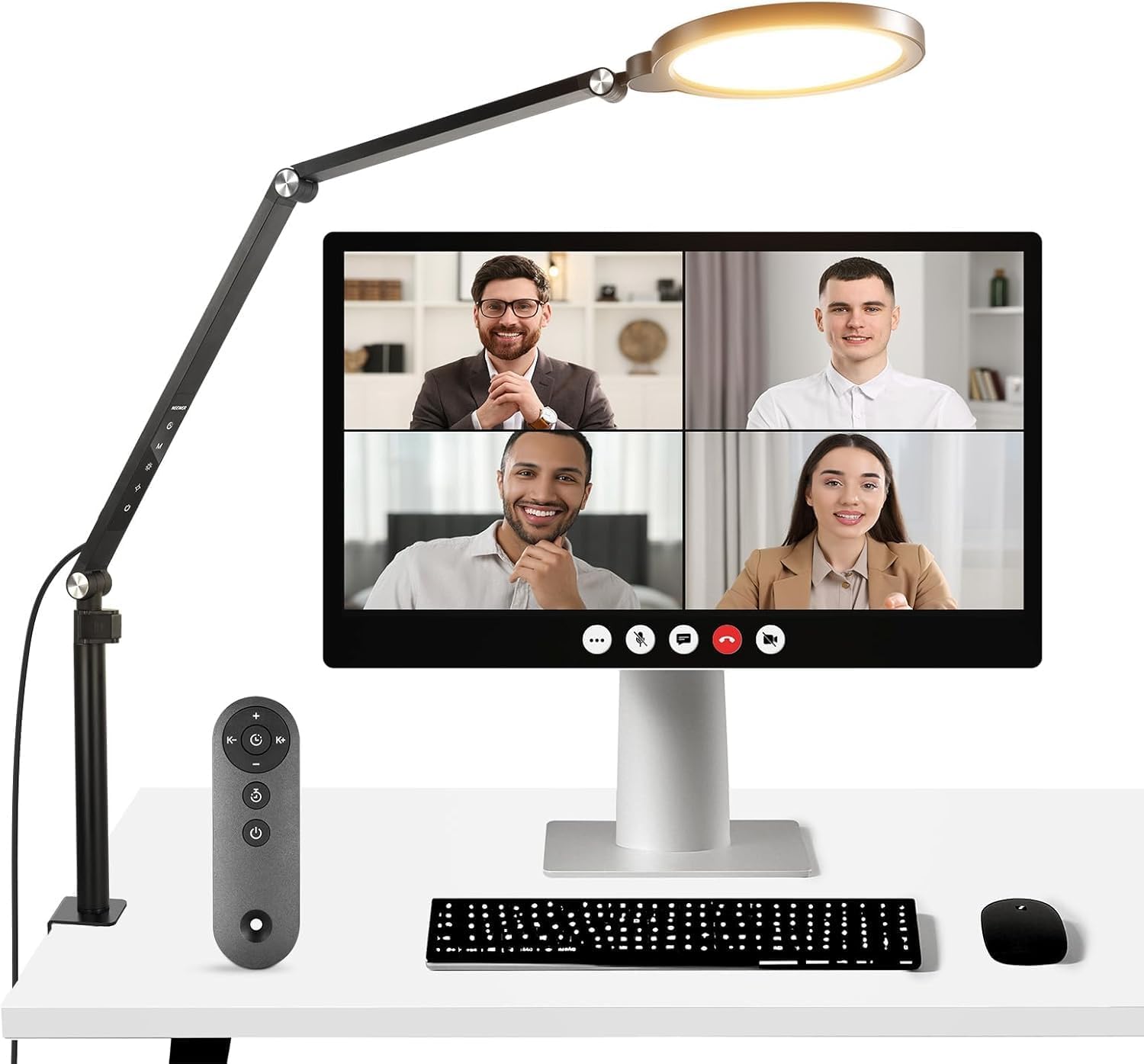 NEEWER Basics 18W 7″ Desk Ring Light with Stand, Lighting for Video Conference Streaming Recording Makeup Phone Selfie Computer Laptop Zoom, Full Screen LED Circle Ringlight with Arm & C Clamp, R18