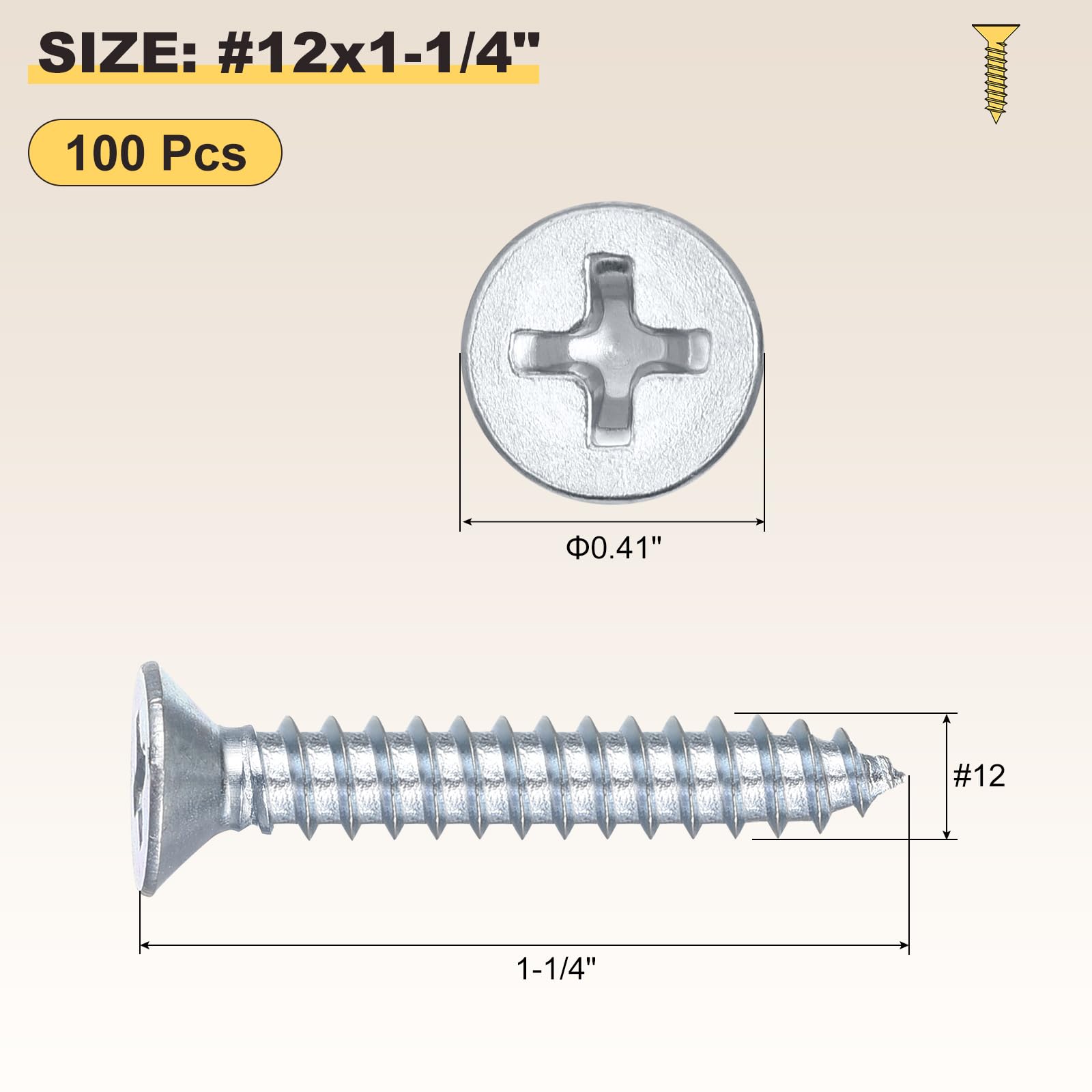 METALLIXITY Countersunk Phillips Wood Screws (#12x1-1/4") 100Pcs, Carbon Steel Coarse Thread Phillips Drive Flat Head Wood Screws - for Furniture Installation Repair, Bluish-white - Image 2