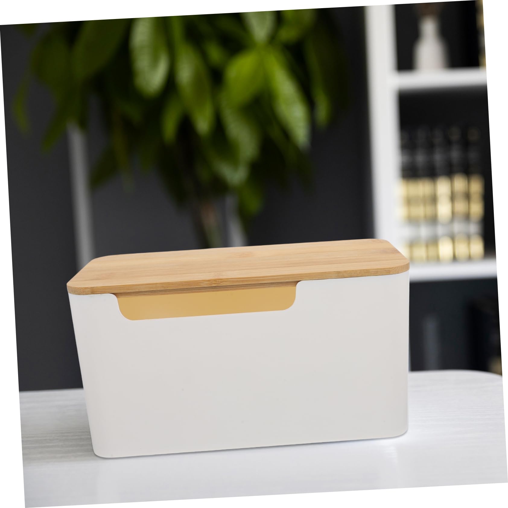 Kabelmanagementbox 2 Stück mit Bambusdeckel Weiß für Schreibtisch