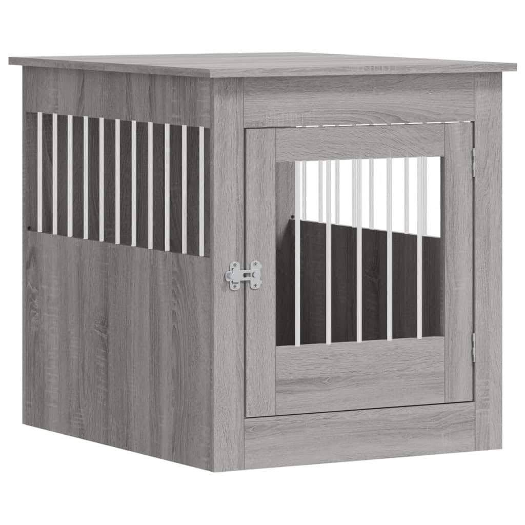 vidaXL Dog Crate Furniture, Doghouse with Fence, Dog Kennel with Lockable door, Dog Cage for Indoor Living Room, Grey Sonoma Engineered Wood