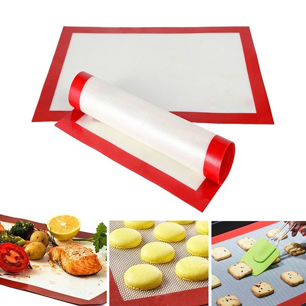 Greenlans White+Red Silicone Baking Mats Non-Stick Non-Slip Washable Reusable Heat-Resistant Bpa Free Fda And Lfgb Certified Approved Kitchen Bakeware Oven Sheet - 30Cm