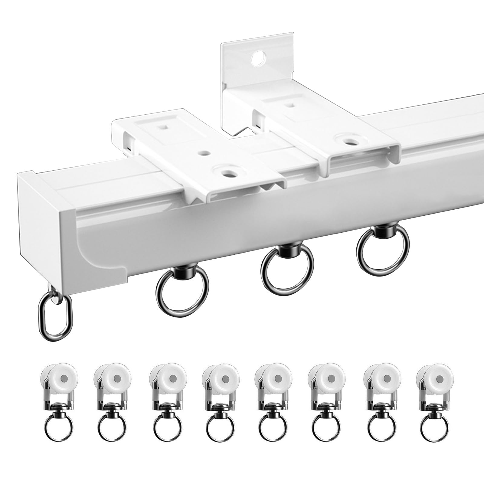Support de tringle à rideaux durable en aluminium de 2 mm, support mural/plafond, réglable de 70 à 600 cm, blanc, parfait pour rideaux de 260 cm, support robuste pour décoration d'intérieur