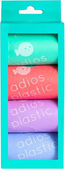 Adios Plastic Biodegradable Dog Poop Bags - Extra Thick Compostable Dog Poo Bags Made from Highest Rated EN13432 Certified Cornstarch | Leak Proof Dog Waste Bags in Rainbow Colour | 8 Rolls, 120 Bags