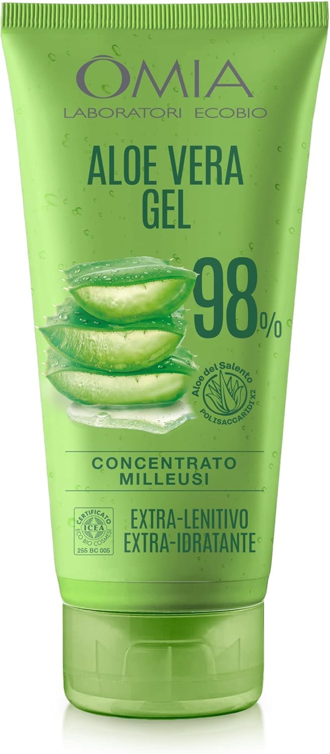 Omia - Gel Eco Bio Con Aloe Vera Del Salento Al 98%, Gel Idratante, Lenitivo E Rinfrescante, Ideale Per Pelli Secche, Non Unge, Dermatologicamente Testato - Flacone Da 150 Ml-image