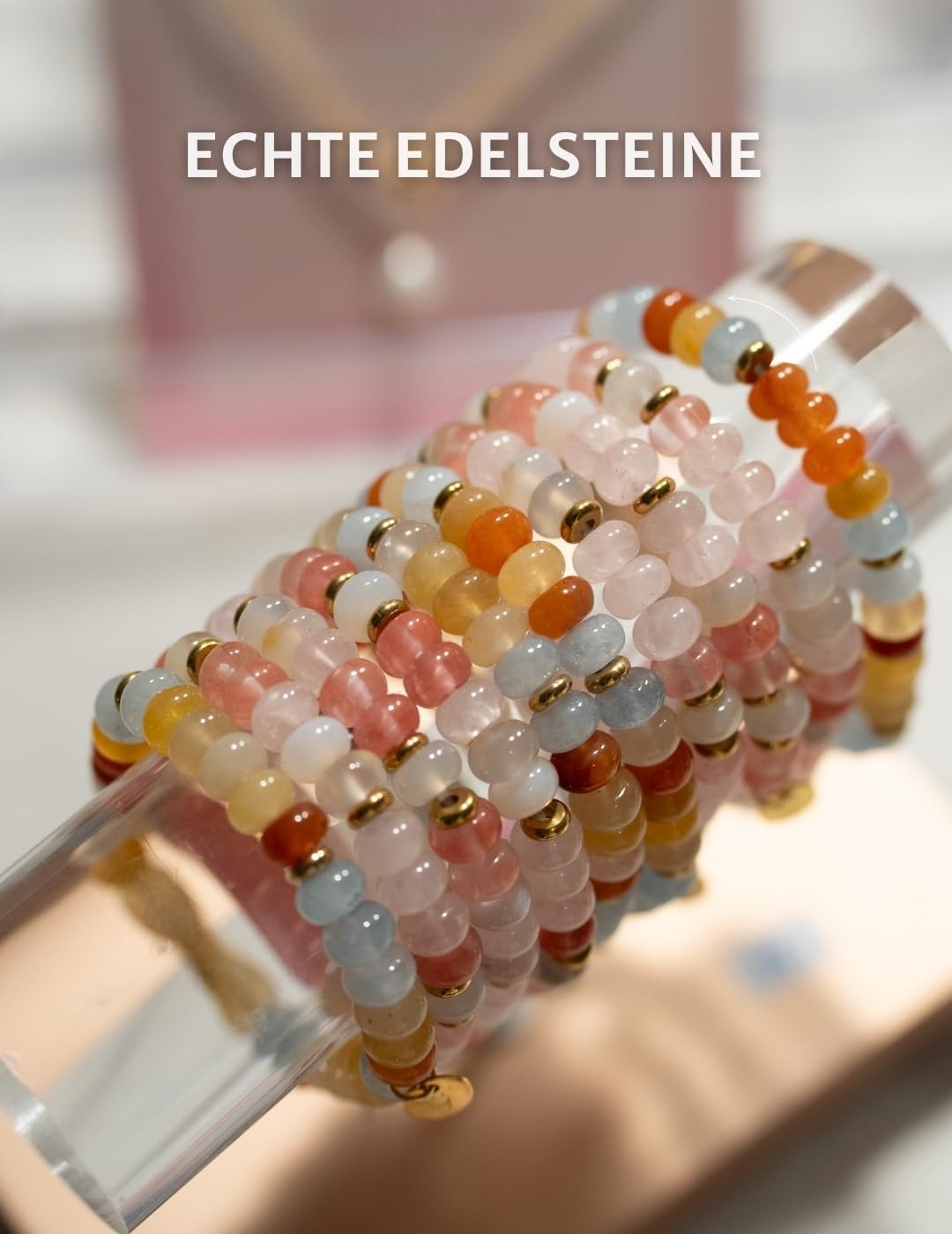 happymaker - Perlenarmbänder bunt Damen mit echten Edelsteinen, Armband Set, Schmuckschachtel, handgefertigt in Deutschland