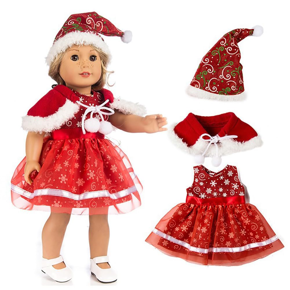 DUORUIMI Christmas Doll Clothes Dress Winter Cloak for American Girl Doll 18 inch with Hat Snowflake Pattern