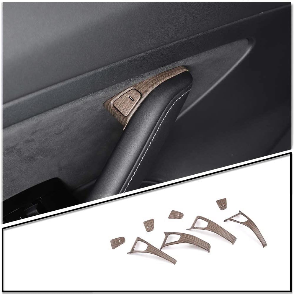 Door Lock Switch Button Frame for Tesla Model 3 2017-2020, Inner Door Push Button Trim Model Y 2020-2021, Door Release Switch Button Trim Cover Bezel Decoration Accessories, ABS Wood Grain