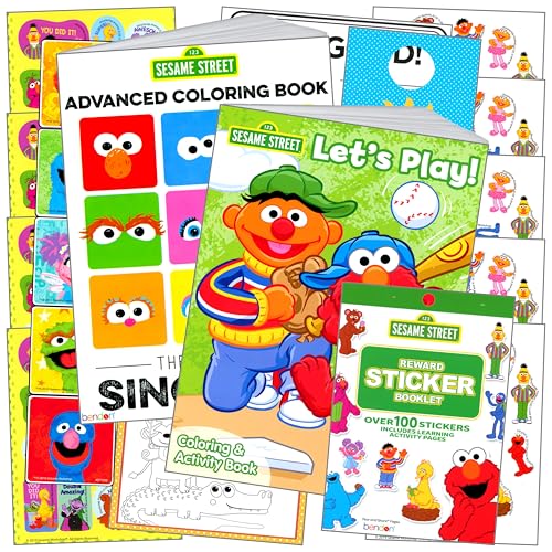 Image of Bendon Sesame Street Coloring Books Set with Sesame Street Stickers with Sesame St Stickers, Elmo Reward Sticker Set, and More