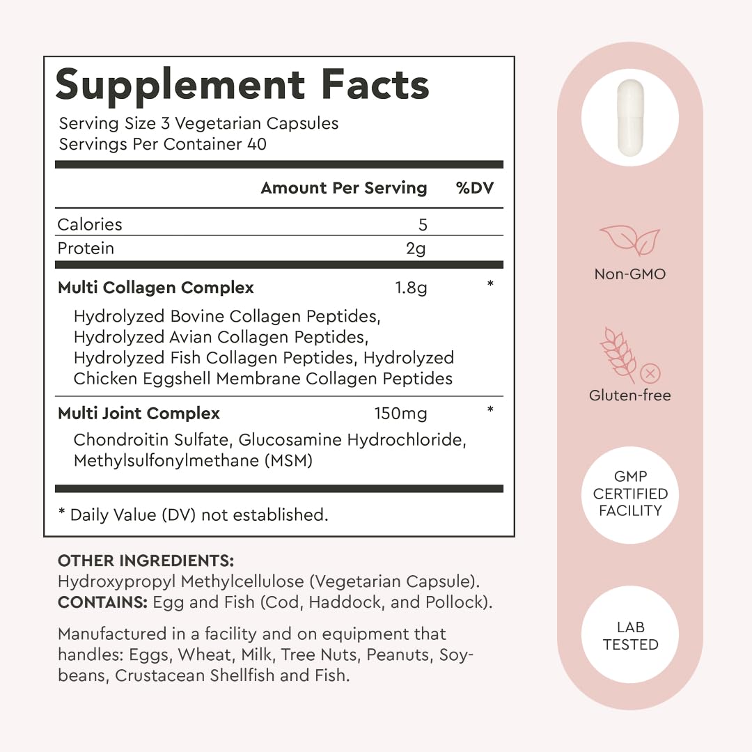 Alaya Multi Collagen Capsules, 5 Types, MSM, Grass-Fed, 120 Count — Amazon image 4
