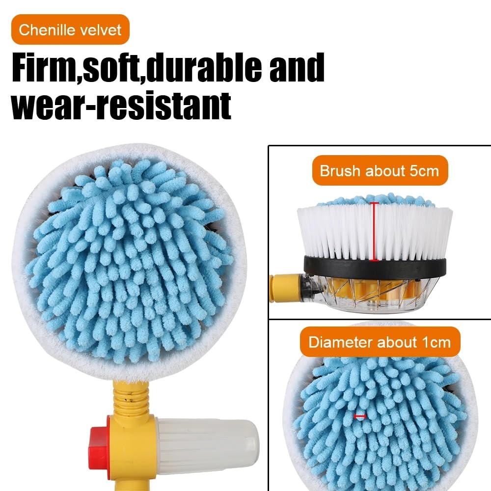 Cepillo de Limpieza para Coche Cepillo Giratorio de Espuma en Aerosol Profesional de Microfibra de Mango Largo 360 Grados fregona de Lavado rotativa con tubería de Agua de 10 Metros