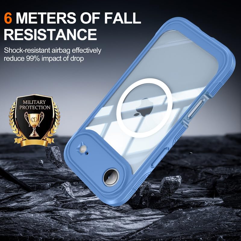 Image of LuxuryKase Shockproof Front & Back Cover for iPhone Air with Full Body Protection | Strong Grip | Camera & Screen Guard | Wireless Charging Support | Durable TPU+PC Design - Blue