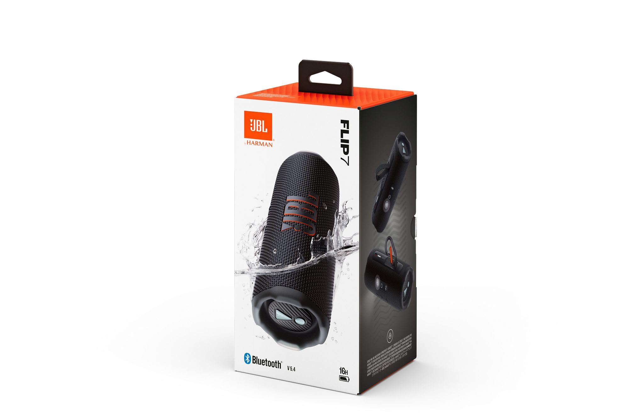 JBL Flip 7 JBLFLIP7BLK Tragbarer Lautsprecher/Bluetooth kompatibel / IP68 Staub- und wasserdicht/USB-C- / App-fähig/Kabel und Karabiner im Lieferumfang enthalten/Aura CAST Multi-Lautsprecher