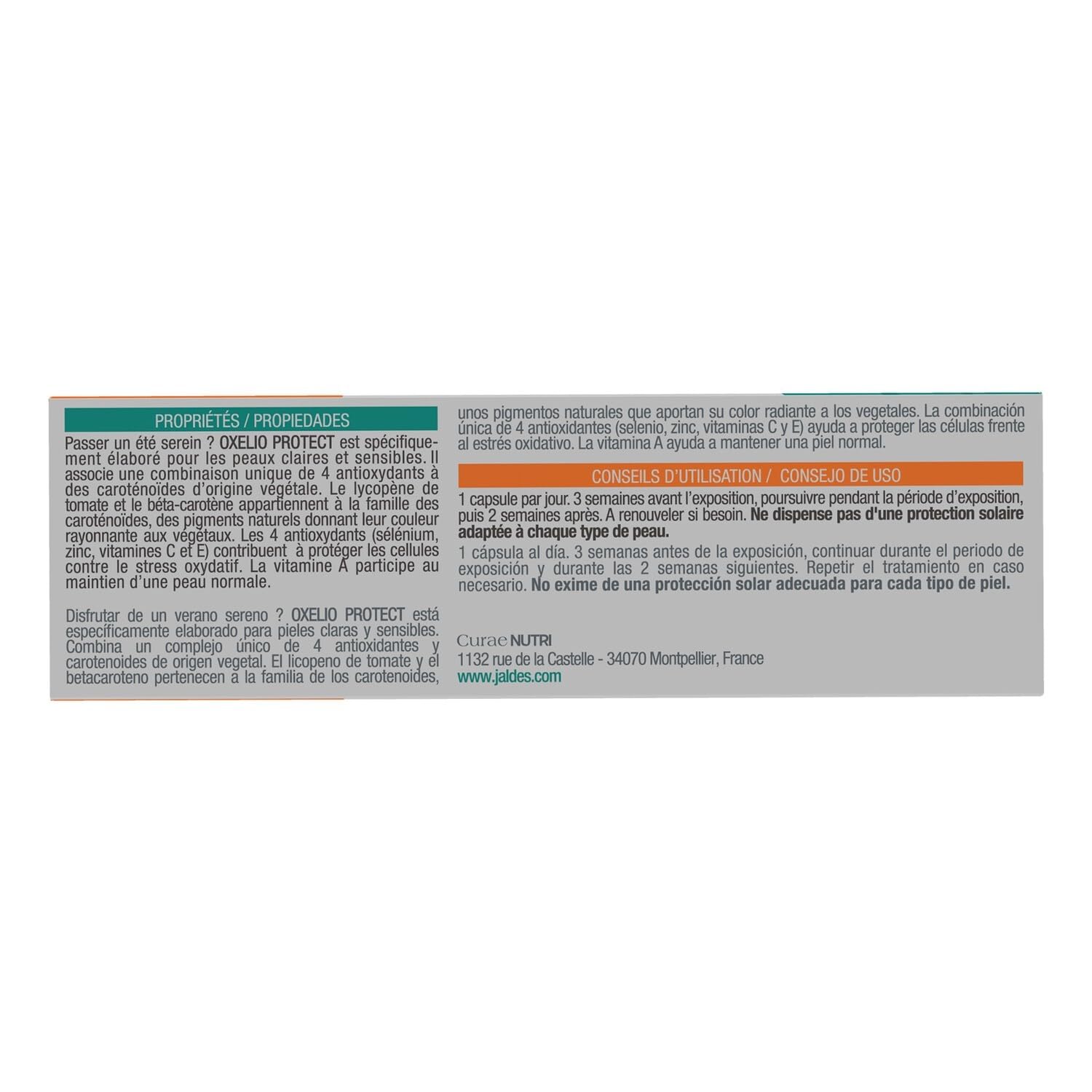 OXELIO PROTECT Lot de 2X60 Capsules | Solaire | Peaux Claires, Sensibles, Réactives | Préparer à l’Exposition au Soleil et Sublimer son Été | Caroténoïdes Naturels, Vitamines et Minéraux | JALDES